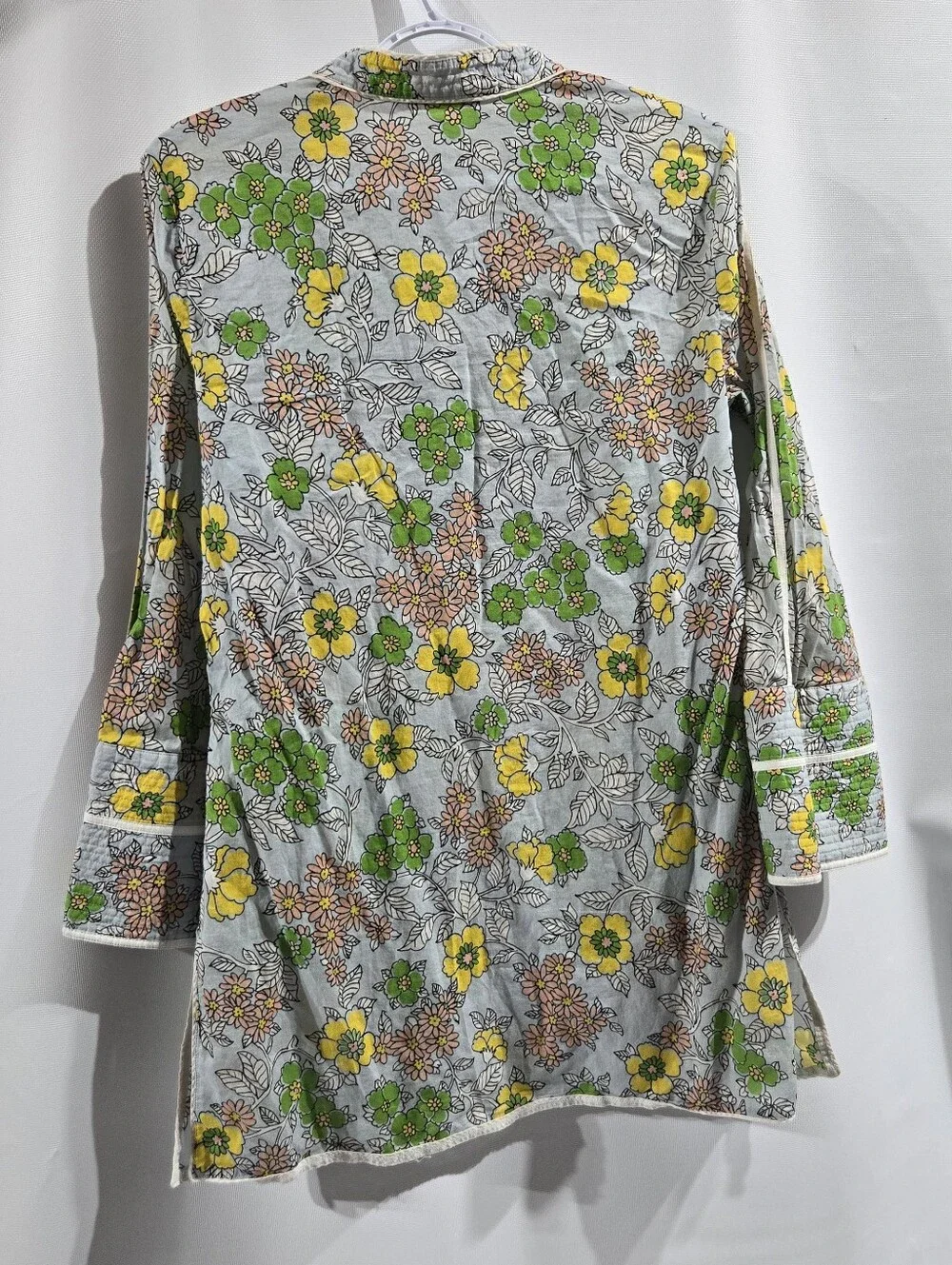Tory Burch Tunic Blue Wallpaper Floral 100% Cotton Sz LG EUC!